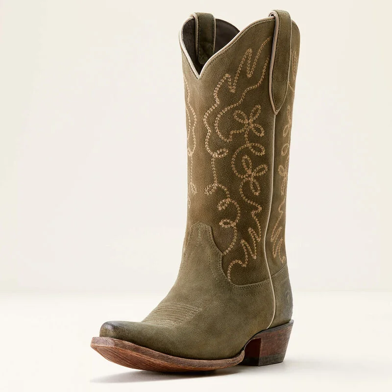 Ariat Ladies Jukebox Western Boot - Soft Olive Suede - 10053792