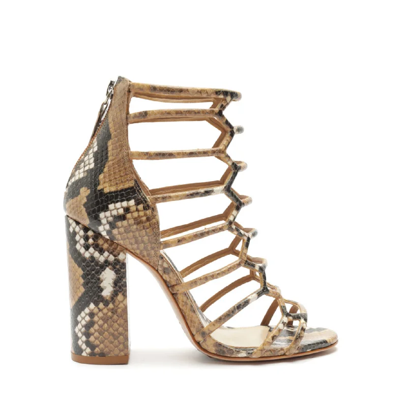 Julianna Block Snake-Embossed Leather Sandal