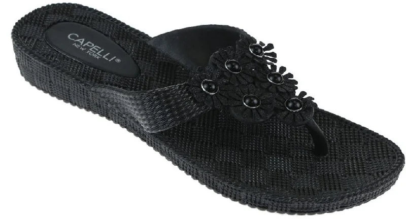 Ladies Black Woven Textured Ladies Flip Flop