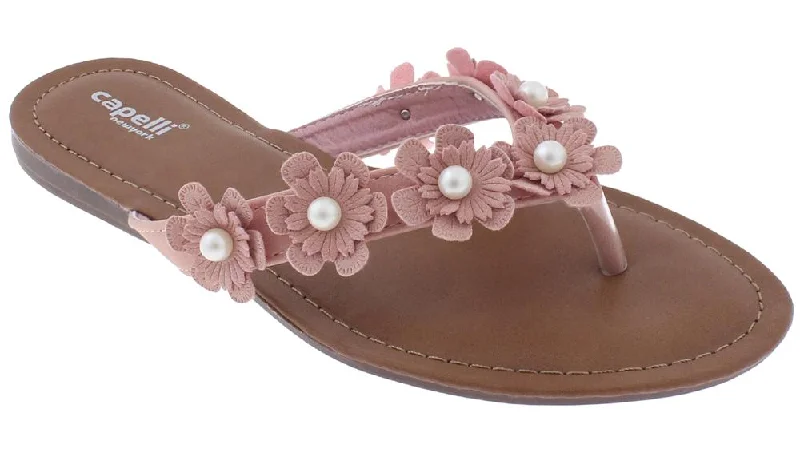 Ladies Blush Flowers with Pearl Trim Flip Flop