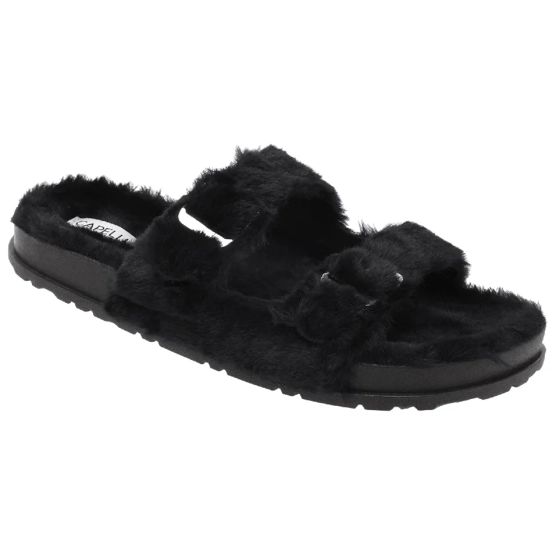 Ladies Faux Fur Double Strap Slide