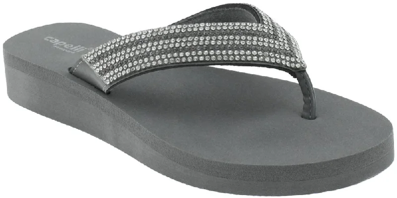 Ladies Grey Gem Trimmed Wedge Flip Flop