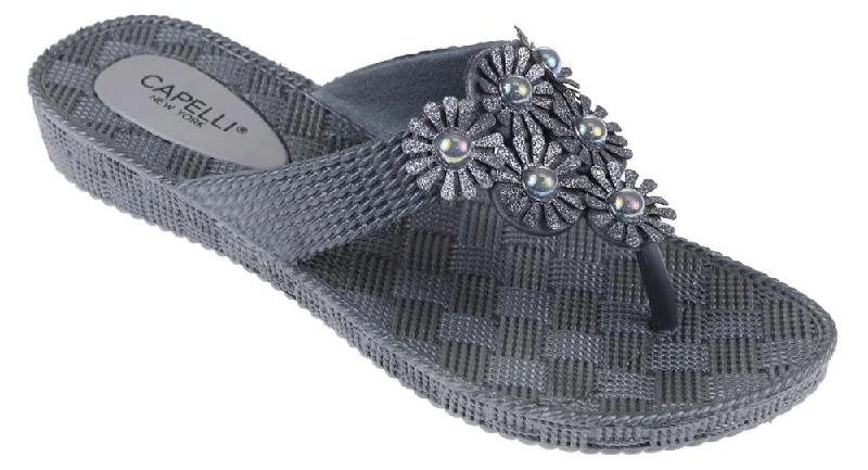 Ladies Pewter Grey Woven Textured Flip Flop