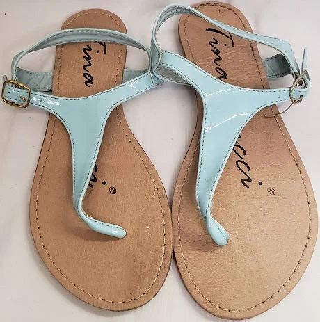 Laney -- Women's Thong Flat Sandal -- Light Blue Patent