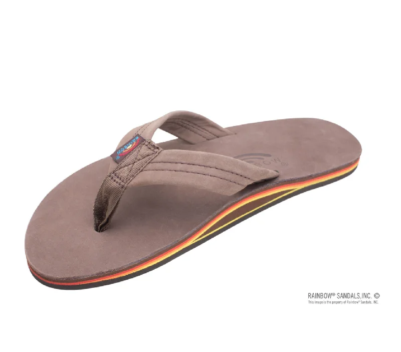 EXPRESSO RED/ORANGE/YELLOW - Rainbow Single Layer Premier Leather w/Arch Support 1” Strap